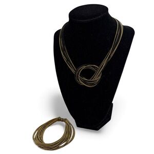 Sea Lilly Black & Bronze Large Knot Piano Wire Necklace and 20 Strand Bracelet